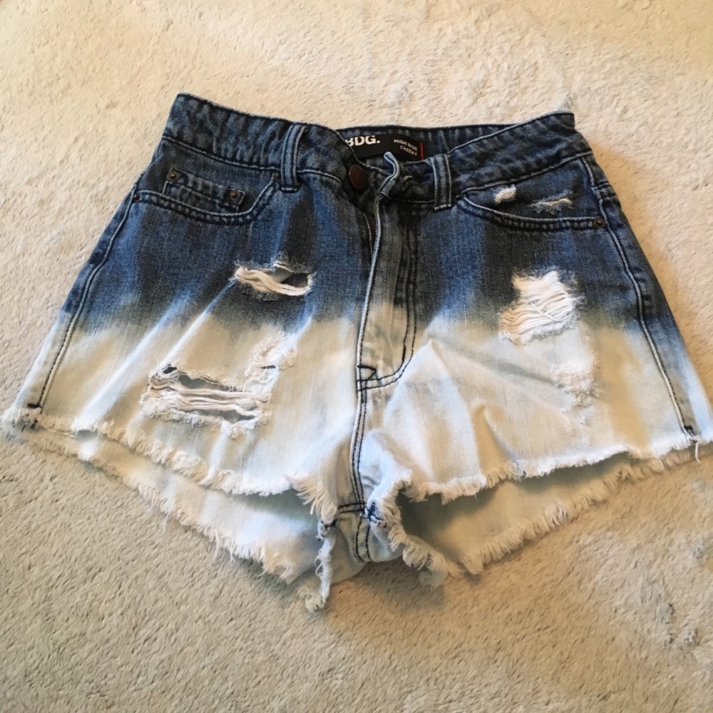 High rise distressed half bleached shorts